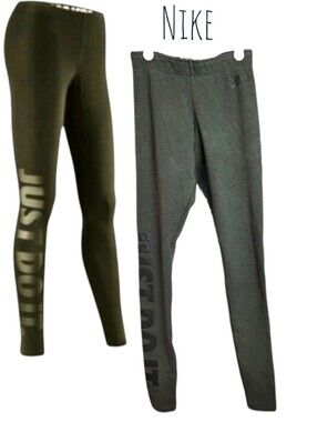 Nike Women's Leg-A-See JUST DO IT Khaki Olive green running tights leggings xs